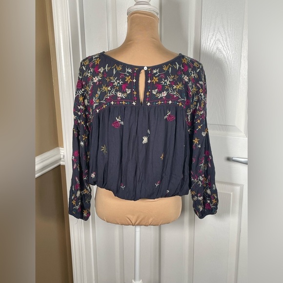 Free People Wild Flowers Blouse with Embroidery in Navy! Medium - Picture 8 of 11